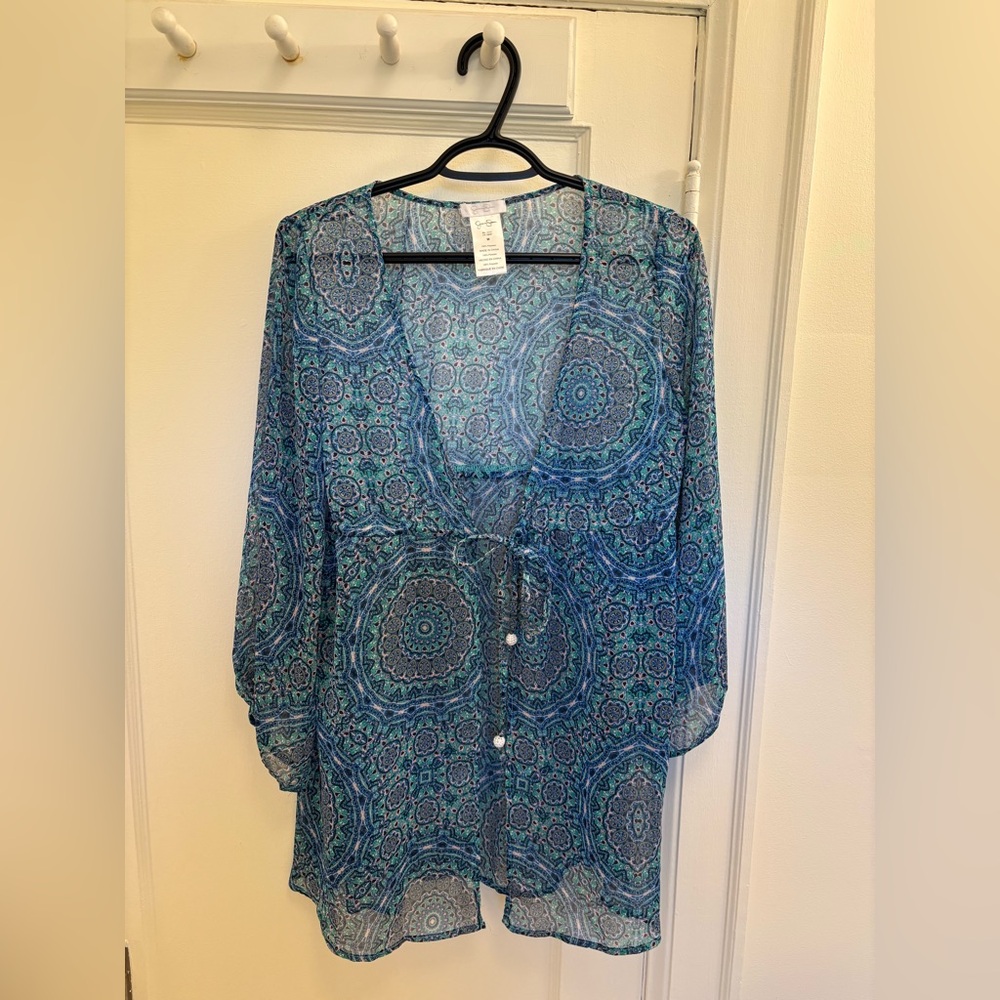 Jessica Simpson Blue Tie Front 3/4 Sleeve Coverup